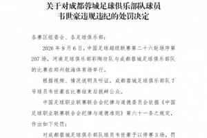 为何韦世豪被禁赛3场+河南赛区被警告?中足联纪律准则中均有规定
